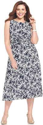 Jessica Howard Plus Size Floral-Print Tea-Length Dress