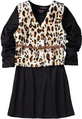 My Michelle mymichelle Animal Print Faux Fur Vest & Dress Set (Big Girls)