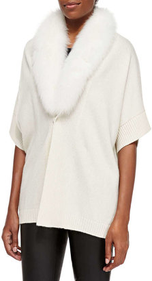 Neiman Marcus Short-Sleeve Fur-Trim Tunic Top