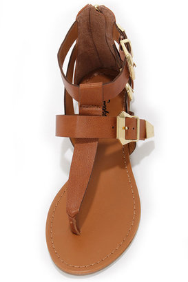 Vivian 33 Tan and Gold Buckled Thong Sandals