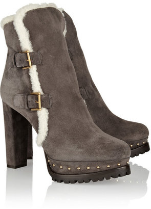 Alexander McQueen Shearling-lined suede platform ankle boots