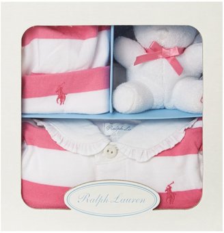Polo Ralph Lauren Baby girls stripe all-in-one with teddy & hat set