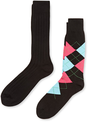 Solid And Printed Socks (2 Pack)