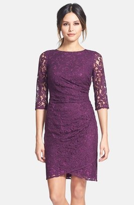 Adrianna Papell Zip Detail Ruched Lace Sheath Dress