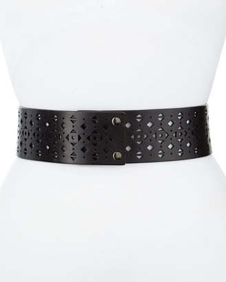 Nanette Lepore Geometric-Cut Leather Belt, Black