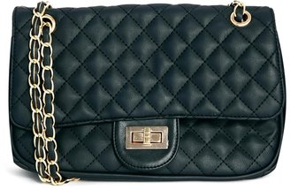 Liquorish Quilted Bag With Long Chain Strap - Black