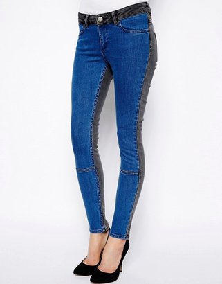 ASOS Whitby Low Rise Skinny Ankle Grazer Jeans in Charcoal and Blue