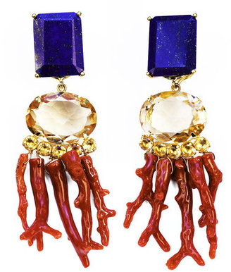 Bounkit Lapis, Citrine, and Coral Branches Earrings