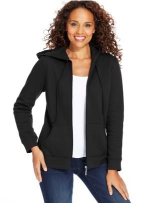 Karen Scott Sport Zip-Front Fleece Hooded Jacket
