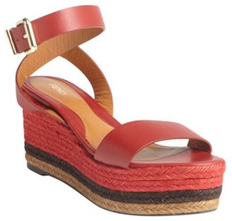 Fendi red leather and jute espadrille sandals