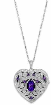 Macy's Amethyst (1 ct. t.w.) and Diamond (1/10 ct. t.w.) Heart Locket Necklace in Sterling Silver