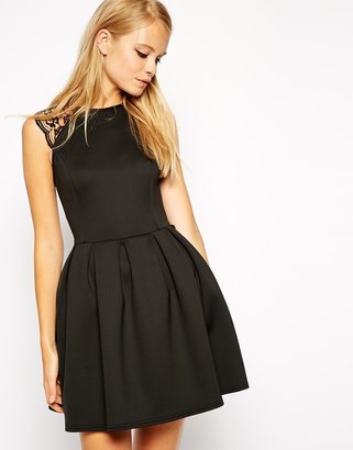 ASOS COLLECTION Lace Sleeve Skater Dress In Scuba