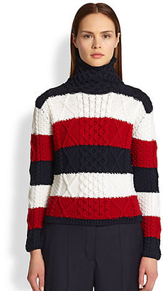 Thom Browne Aran Wool Tri-Stripe Turtleneck Sweater
