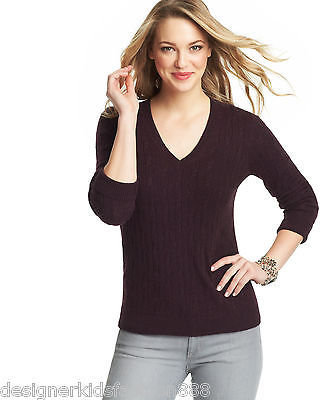 LOFT V-neck cable sweater Beet red heather size Small