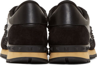 Valentino Black Leather & Suede Studded Sneakers