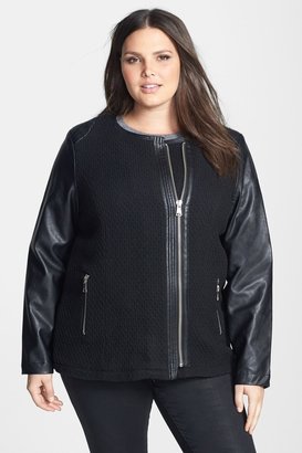 Bebe Asymmetrical Faux Leather Sleeve Textured Jacket (Plus Size)