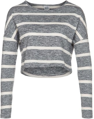 Vero Moda BATTI CROP Long sleeved top medium grey melange stripes/snow white