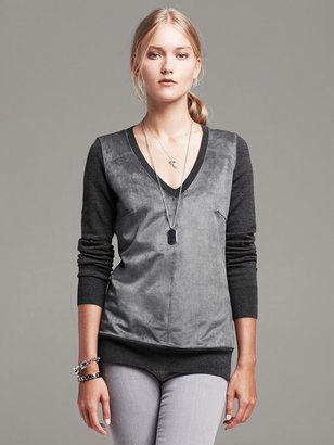 Banana Republic Faux-Suede Front Vee Pullover