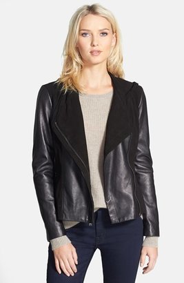 Nicole Miller Leather & Suede Hooded Jacket