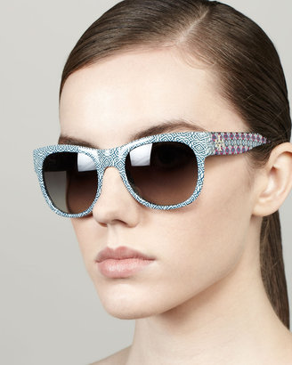 Tory Burch Geometric-Print Rectangle Sunglasses, Navy/White