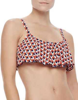 Splendid Pop Geometric-Print Flutter Swim Top