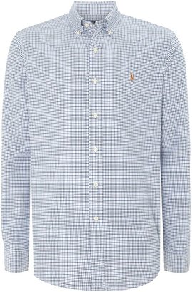 Polo Ralph Lauren Men's Long Sleeve Custom Fit Blue Mini Gingham Shirt