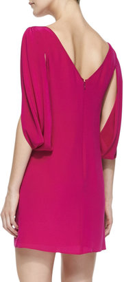 Milly Monarch Silk Slit-Sleeve Dress, Raspberry