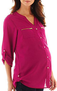 JCPenney Asstd National Brand Maternity Roll-Tab Button-Front Shirt