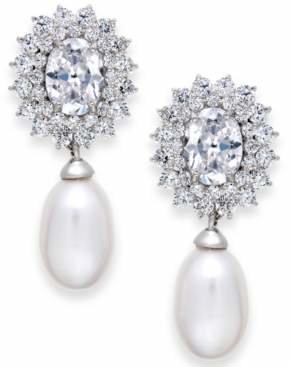 Arabella Cultured Freshwater Pearl (8mm) and Swarovski Zirconia Earrings in Sterling Silver