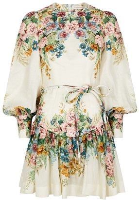 Zimmermann Wavelength Floral-print Linen Mini Dress