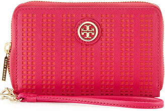 Tory Burch Robinson Perforated Smart Phone Wrist Wallet, Cardinal Red/Poppy Coral