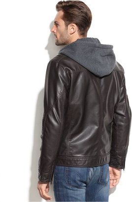 Buffalo David Bitton Big and Tall Hooded Faux-Leather Moto Jacket
