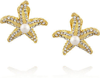 Kenneth Jay Lane Gold-tone, faux pearl and crystal clip earrings