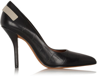Givenchy Gold metal plaque pumps in black crocodile-effect leather
