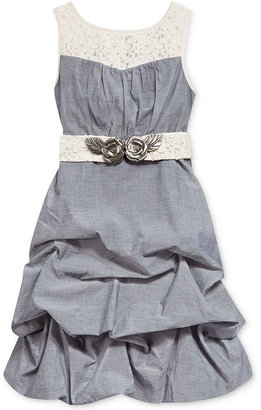 Sequin Hearts Girls' Chambray Lace Dress