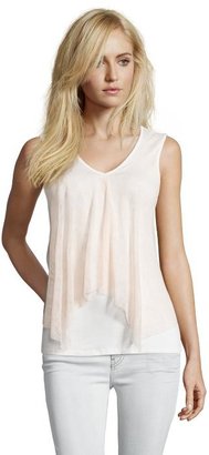 Casual Couture by Green Envelope ivory and blush stretch knit asymmetrical lace overlay tank