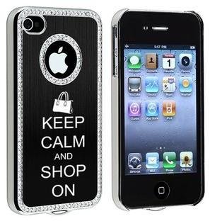 MIP Apple iPhone 4 4S 4G Black S502 Rhinestone Crystal Bling Aluminum Plated Hard Case Cover Keep Calm and Shop On Purs