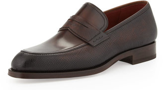 Bergdorf Goodman Hand-Antiqued Textured Leather Penny Loafer