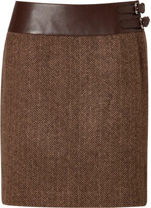 Ralph Lauren Black Label Wool-Cashmere Herringbone Skirt In Brown/Camel