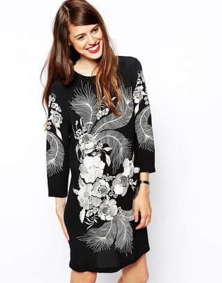 ASOS Premium Shift Dress with Feather and Flower Embroidery