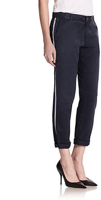 Current/Elliott Stripe-Detail Cotton Cropped Pants