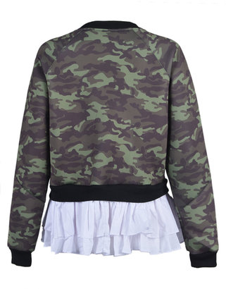 Choies Camouflage Pattern Bomber Jacket With Flounce Hem