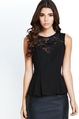 Lipsy Crepe Peplum Top with Lace Detail
