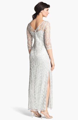 Kay Unger Embellished Illusion Neck Lace Gown