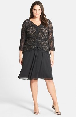 Alex Evenings Shirred Lace Bodice Dress (Plus Size)