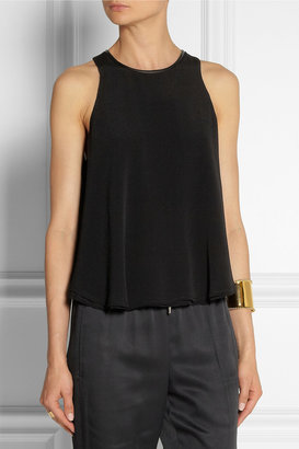 Alexander Wang T by Leather-trimmed double-layered crepe top