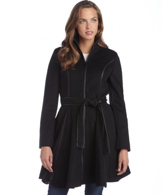 Dawn Levy DL2 by black wool blend faux leather trimmed skirted 'Fergie II' coat