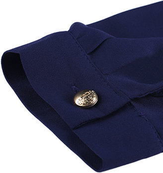 Choies Buttons Front Long Sleeve A-line Dress in Navy