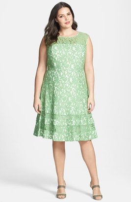 Adrianna Papell Cutaway Sleeve Lace Shift Dress (Plus Size)