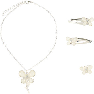 Monsoon Glitter Butterfly Tassle Necklace, Hair Clips & Ring set